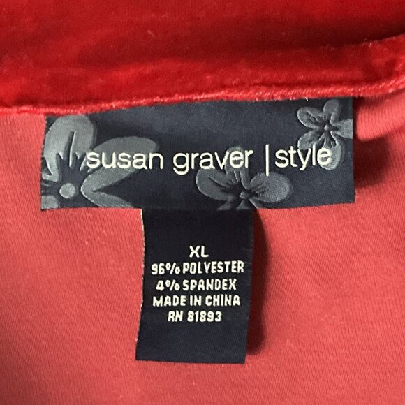 Susan Graver Velvet Tunic Size XL Red Pleated Button Up Blouse Holiday Luxurious - Picture 3 of 12
